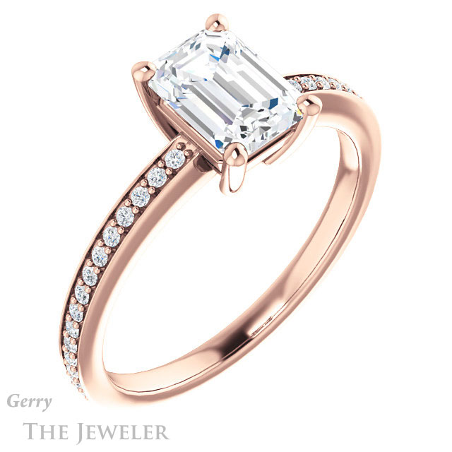 Emerald Cut Forever One Moissanite Engagement Ring #GTJ1018-emerald-fb-r 4 Emerald Cut Forever Brilliant Moissanite Engagement Ring #GTJ1018-emerald-fb-r