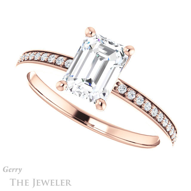 Emerald Cut Forever One Moissanite Engagement Ring #GTJ1018-emerald-fb-r 5 Emerald Cut Forever Brilliant Moissanite Engagement Ring #GTJ1018-emerald-fb-r
