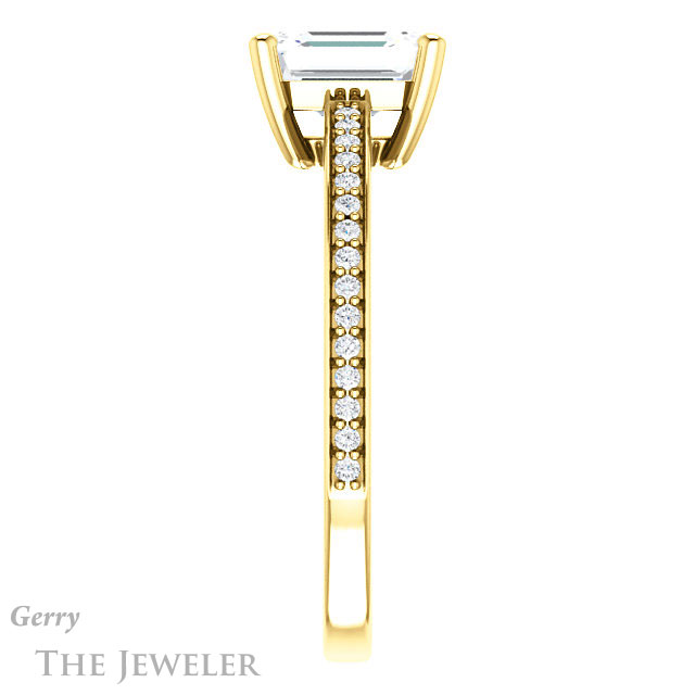 Emerald Cut Forever One Moissanite Engagement Ring #GTJ1018-emerald-fb-y 3 Emerald Cut Forever Brilliant Moissanite Engagement Ring #GTJ1018-emerald-fb-y