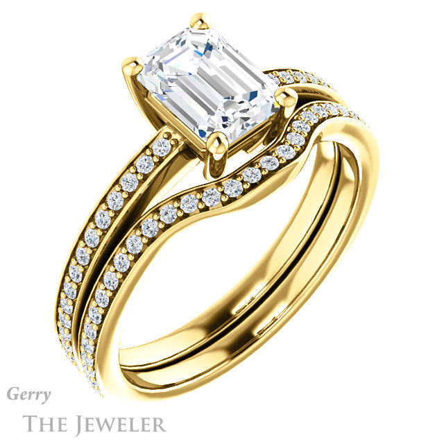 Emerald Cut Forever One Moissanite Engagement Ring #GTJ1018-emerald-fb-y 6 Emerald Cut Forever Brilliant Moissanite Engagement Ring #GTJ1018-emerald-fb-y