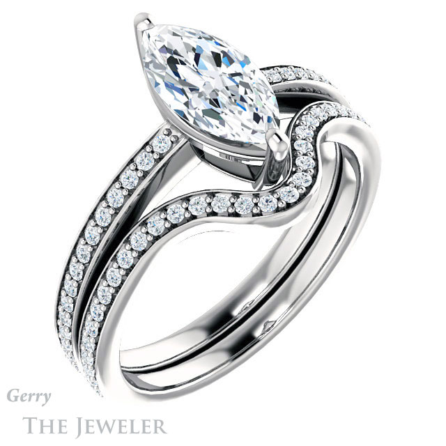 Marquise Cut Forever Brilliant Moissanite Engagement Ring #GTJ1018-marquise-fb-w