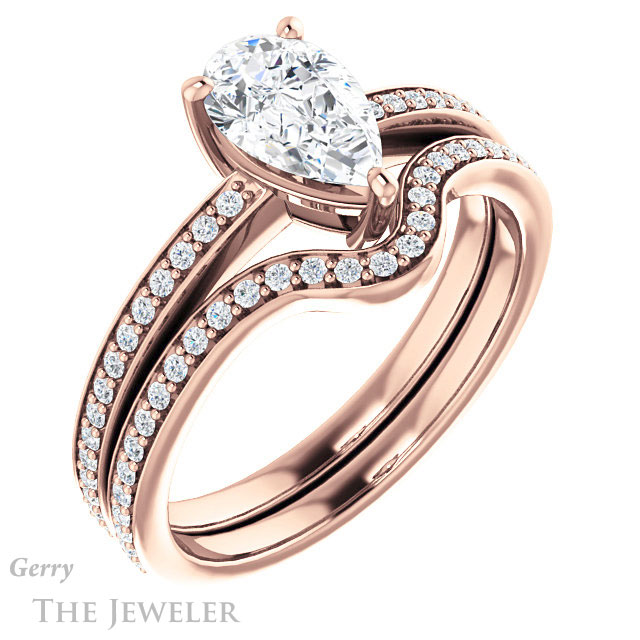 Pear Shaped Forever Brilliant Moissanite Engagement Ring #GTJ1018-pear-fb-r