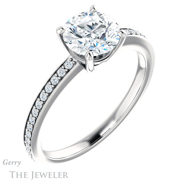 Round Cut Forever One Moissanite Engagement Ring #GTJ1018-round-fo-w