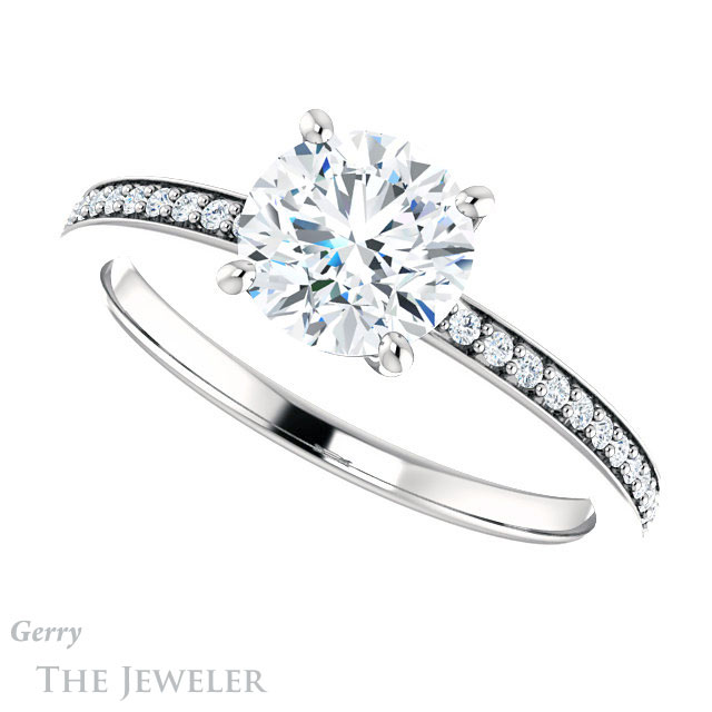 Round Cut Forever One Moissanite Engagement Ring #GTJ1018-round-fo-w