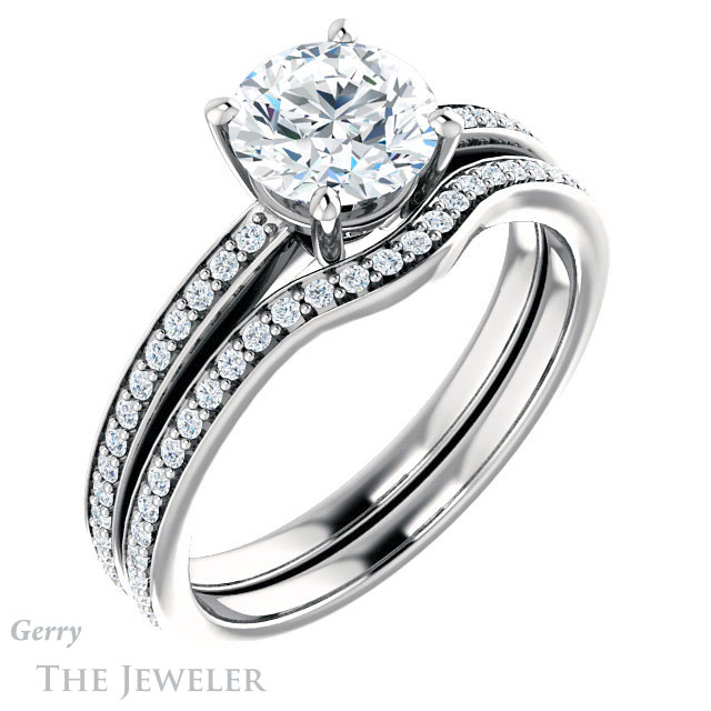 Round Cut Forever One Moissanite Engagement Ring #GTJ1018-round-fo-w