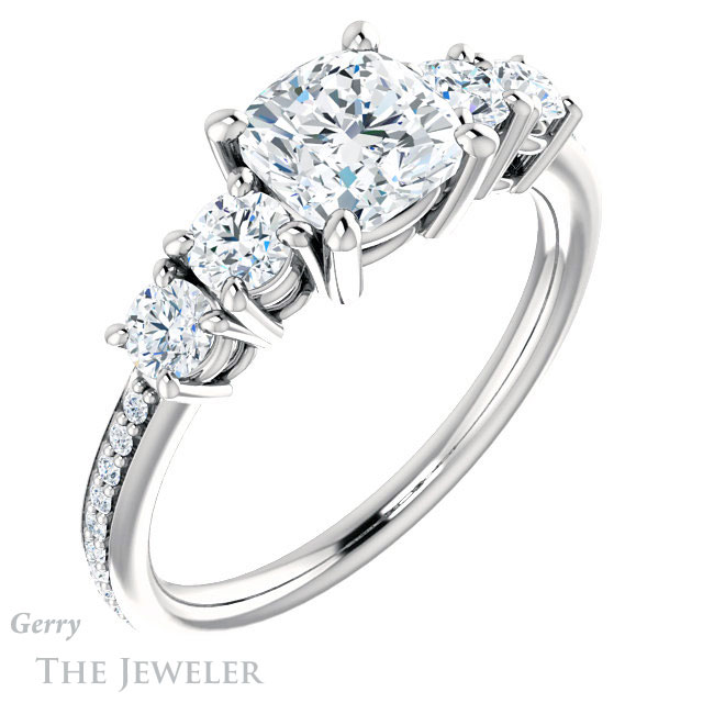 Cushion Cut Forever One Moissanite Engagement Ring #GTJ1019-cushion-fo-w | Gerry The Jeweler Cushion Cut Forever One Moissanite Engagement Ring #GTJ1019-cushion-fo-w