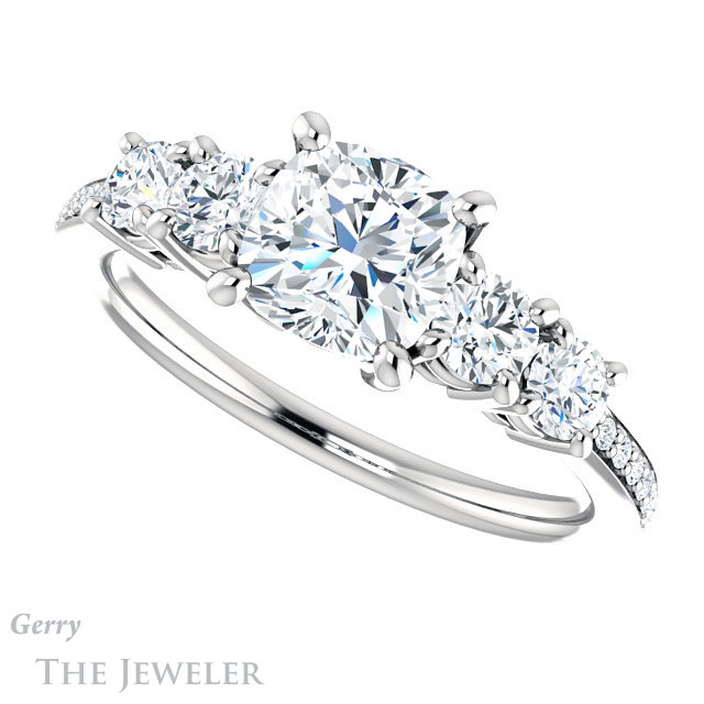 Cushion Cut Forever One Moissanite Engagement Ring #GTJ1019-cushion-fo-w | Gerry The Jeweler Cushion Cut Forever One Moissanite Engagement Ring #GTJ1019-cushion-fo-w