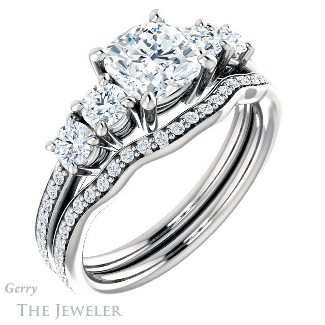 Cushion Cut Forever One Moissanite Engagement Ring #GTJ1019-cushion-fo-w | Gerry The Jeweler Cushion Cut Forever One Moissanite Engagement Ring #GTJ1019-cushion-fo-w