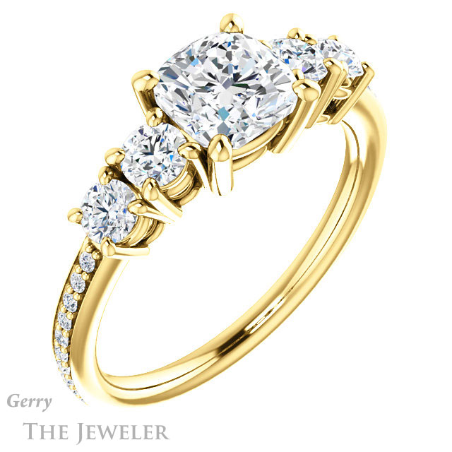 Cushion Cut Forever One Moissanite Engagement Ring #GTJ1019-cushion-fo-y | Gerry The Jeweler Cushion Cut Forever One Moissanite Engagement Ring #GTJ1019-cushion-fo-y