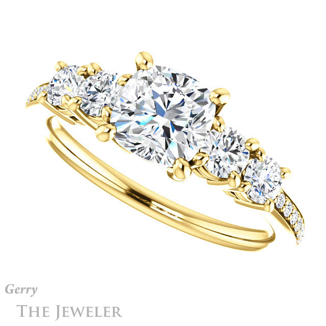 Cushion Cut Forever One Moissanite Engagement Ring #GTJ1019-cushion-fo-y | Gerry The Jeweler Cushion Cut Forever One Moissanite Engagement Ring #GTJ1019-cushion-fo-y