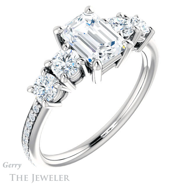 Emerald Cut Forever One Moissanite Engagement Ring #GTJ1019-emerald-fb-w | Gerry The Jeweler Emerald Cut Forever Brilliant Moissanite Engagement Ring #GTJ1019-emerald-fb-w