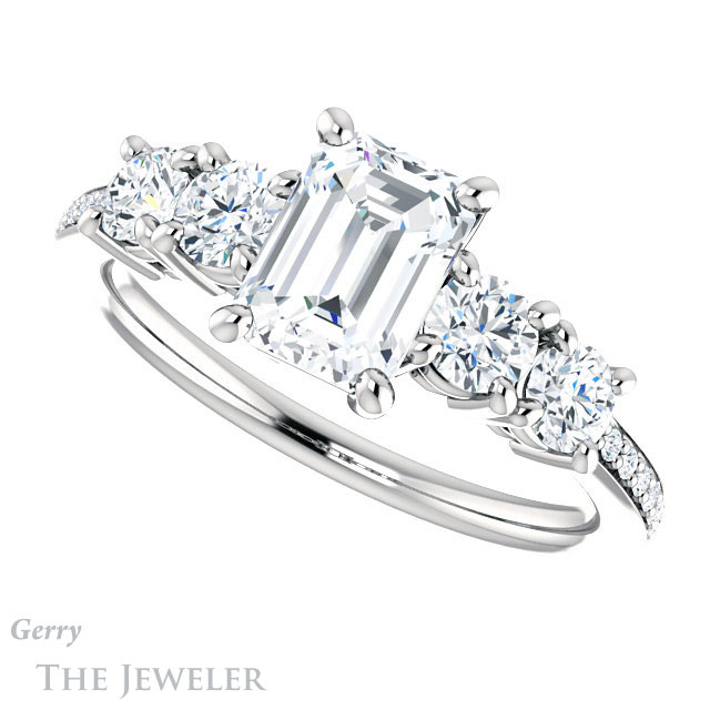 Emerald Cut Forever One Moissanite Engagement Ring #GTJ1019-emerald-fb-w | Gerry The Jeweler Emerald Cut Forever Brilliant Moissanite Engagement Ring #GTJ1019-emerald-fb-w