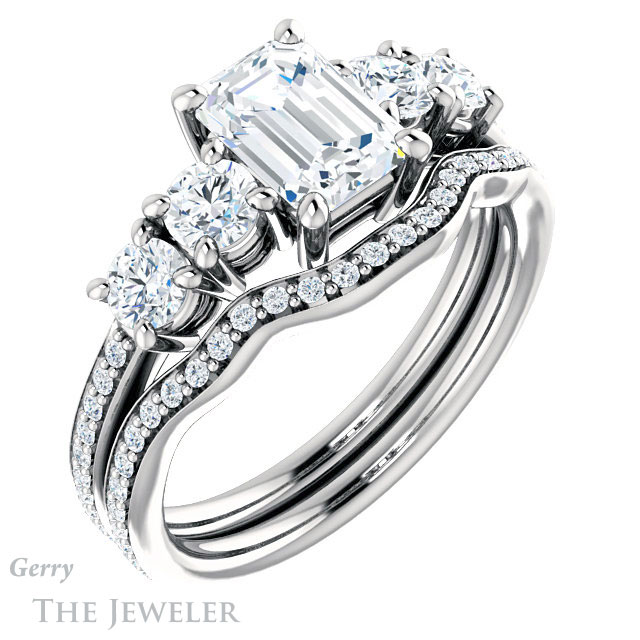 Emerald Cut Forever One Moissanite Engagement Ring #GTJ1019-emerald-fb-w | Gerry The Jeweler Emerald Cut Forever Brilliant Moissanite Engagement Ring #GTJ1019-emerald-fb-w