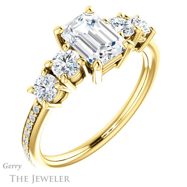 Emerald Cut Forever One Moissanite Engagement Ring #GTJ1019-emerald-fb-y | Gerry The Jeweler Emerald Cut Forever Brilliant Moissanite Engagement Ring #GTJ1019-emerald-fb-y