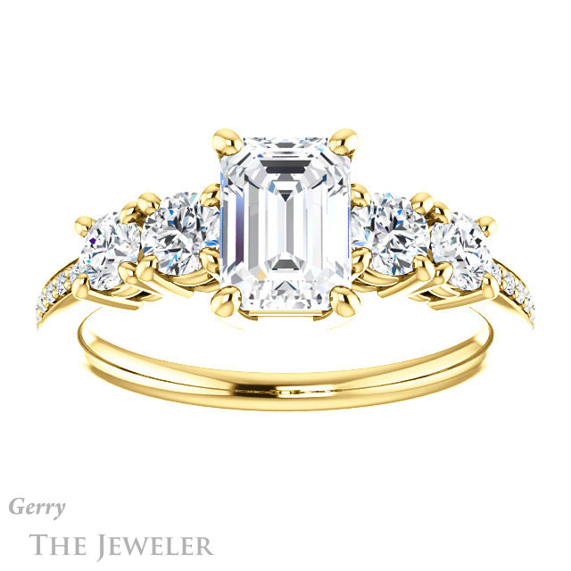 Emerald Cut Forever One Moissanite Engagement Ring #GTJ1019-emerald-fb-y | Gerry The Jeweler Emerald Cut Forever Brilliant Moissanite Engagement Ring #GTJ1019-emerald-fb-y