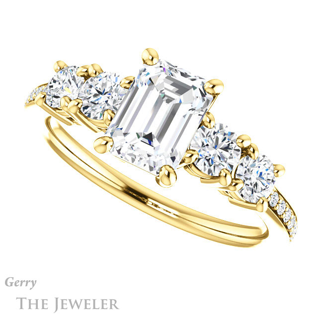 Emerald Cut Forever One Moissanite Engagement Ring #GTJ1019-emerald-fb-y | Gerry The Jeweler Emerald Cut Forever Brilliant Moissanite Engagement Ring #GTJ1019-emerald-fb-y