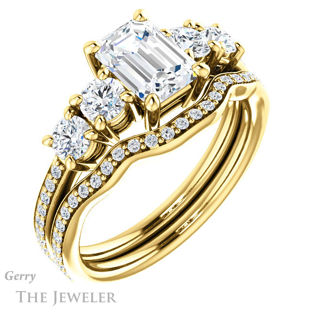 Emerald Cut Forever One Moissanite Engagement Ring #GTJ1019-emerald-fb-y | Gerry The Jeweler Emerald Cut Forever Brilliant Moissanite Engagement Ring #GTJ1019-emerald-fb-y