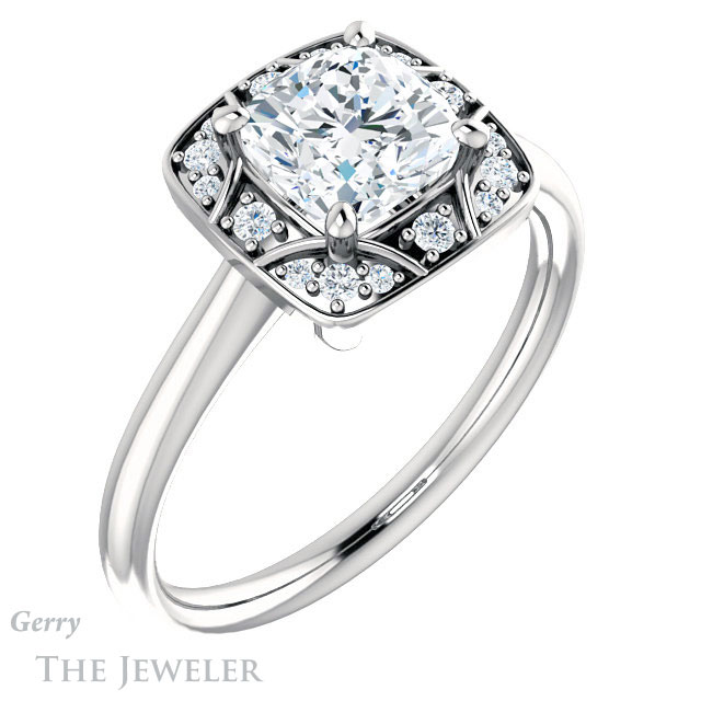 Cushion Cut Forever One Moissanite Engagement Ring #GTJ1020-cushion-fo-w 4 Cushion Cut Forever One Moissanite Engagement Ring #GTJ1020-cushion-fo-w