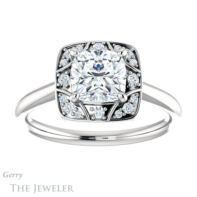 Cushion Cut Forever One Moissanite Engagement Ring #GTJ1020-cushion-fo-w 1 Cushion Cut Forever One Moissanite Engagement Ring #GTJ1020-cushion-fo-w