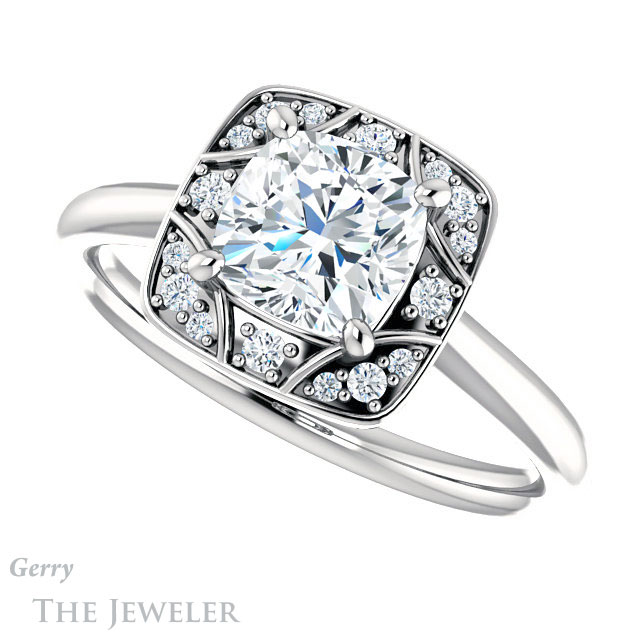 Cushion Cut Forever One Moissanite Engagement Ring #GTJ1020-cushion-fo-w 5 Cushion Cut Forever One Moissanite Engagement Ring #GTJ1020-cushion-fo-w