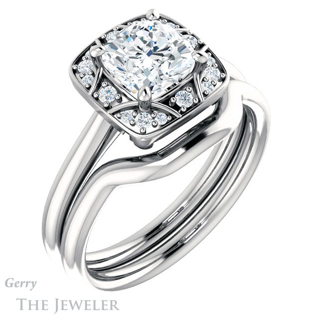 Cushion Cut Forever One Moissanite Engagement Ring #GTJ1020-cushion-fo-w 6 Cushion Cut Forever One Moissanite Engagement Ring #GTJ1020-cushion-fo-w