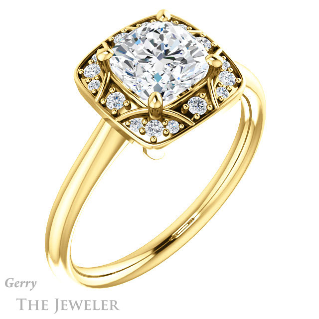 Cushion Cut Forever One Moissanite Engagement Ring #GTJ1020-cushion-fo-y 4 Cushion Cut Forever One Moissanite Engagement Ring #GTJ1020-cushion-fo-y
