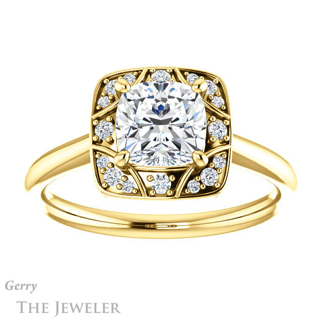 Cushion Cut Forever One Moissanite Engagement Ring #GTJ1020-cushion-fo-y