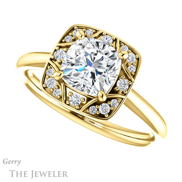 Cushion Cut Forever One Moissanite Engagement Ring #GTJ1020-cushion-fo-y 5 Cushion Cut Forever One Moissanite Engagement Ring #GTJ1020-cushion-fo-y