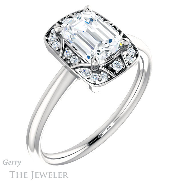 Emerald Cut Forever One Moissanite Engagement Ring #GTJ1020-emerald-fb-w 4 Emerald Cut Forever Brilliant Moissanite Engagement Ring #GTJ1020-emerald-fb-w
