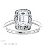Emerald Cut Forever One Moissanite Engagement Ring #GTJ1020-emerald-fb-w 1 Emerald Cut Forever Brilliant Moissanite Engagement Ring #GTJ1020-emerald-fb-w
