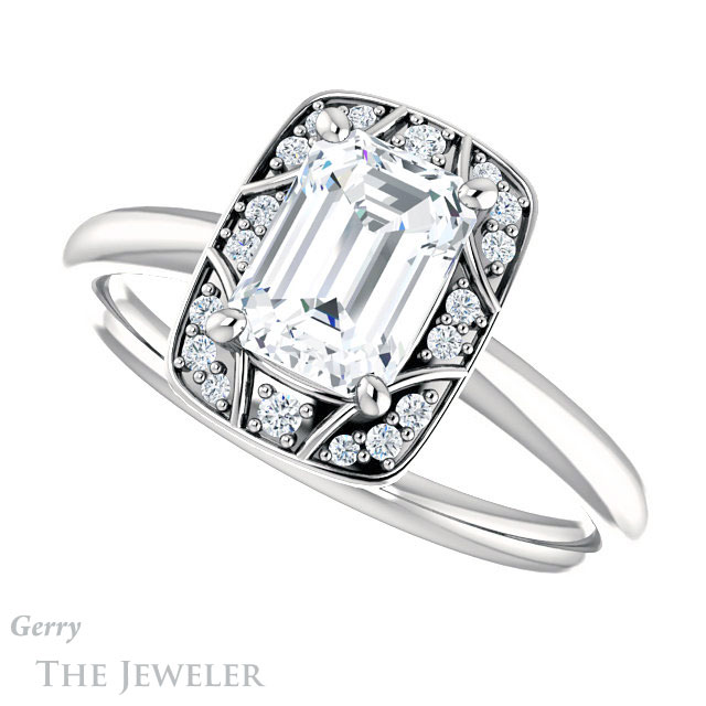 Emerald Cut Forever One Moissanite Engagement Ring #GTJ1020-emerald-fb-w 5 Emerald Cut Forever Brilliant Moissanite Engagement Ring #GTJ1020-emerald-fb-w