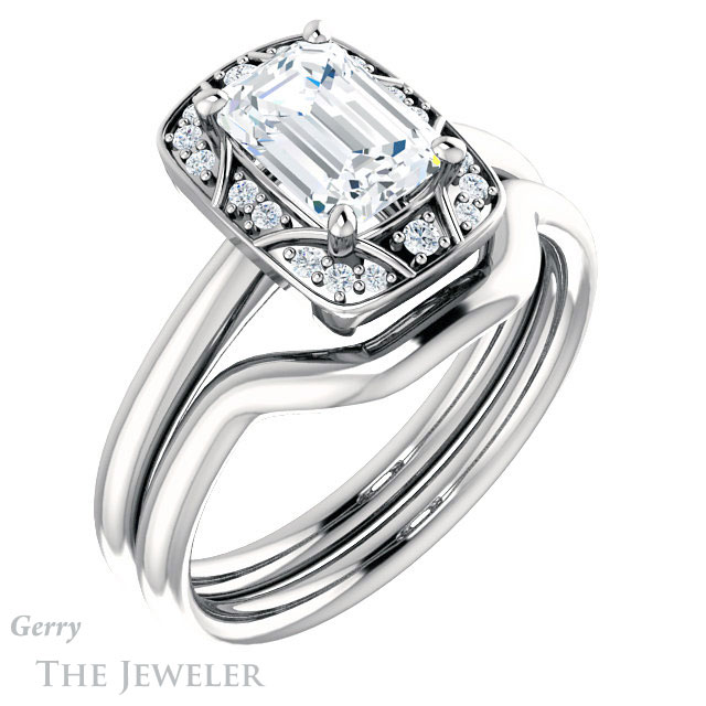Emerald Cut Forever One Moissanite Engagement Ring #GTJ1020-emerald-fb-w 6 Emerald Cut Forever Brilliant Moissanite Engagement Ring #GTJ1020-emerald-fb-w