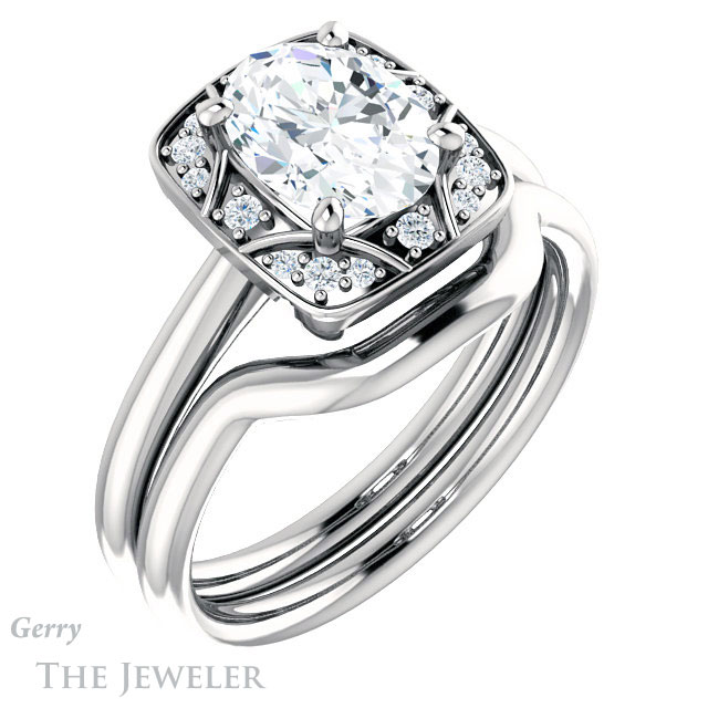 Oval Shaped Forever One Moissanite Engagement Ring #GTJ1020-oval-fo-w 6 Oval Shaped Forever One Moissanite Engagement Ring #GTJ1020-oval-fo-w