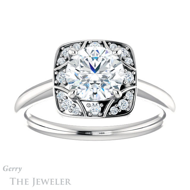 Round Cut Forever One Moissanite Engagement Ring #GTJ1020-round-fo-w