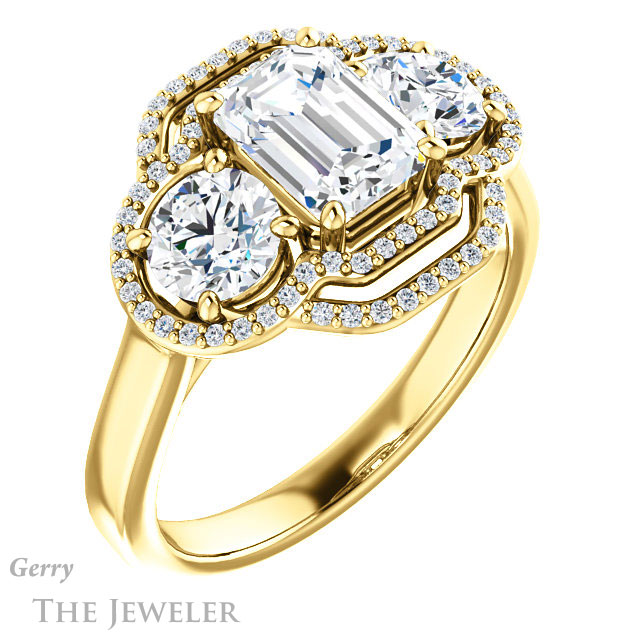 Emerald Cut Forever One Moissanite Engagement Ring #GTJ1021-emerald-fb-y | Gerry The Jeweler Emerald Cut Forever Brilliant Moissanite Engagement Ring #GTJ1021-emerald-fb-y