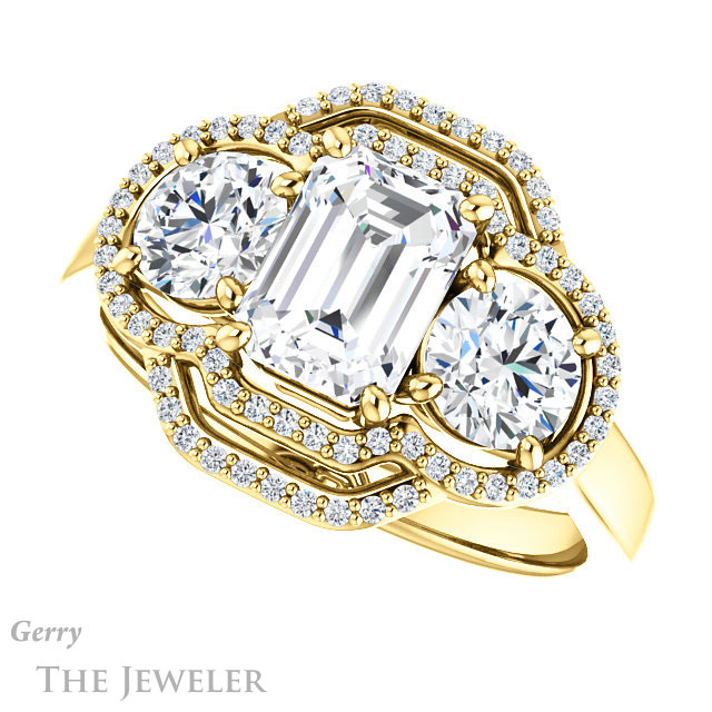 Emerald Cut Forever One Moissanite Engagement Ring #GTJ1021-emerald-fb-y | Gerry The Jeweler Emerald Cut Forever Brilliant Moissanite Engagement Ring #GTJ1021-emerald-fb-y