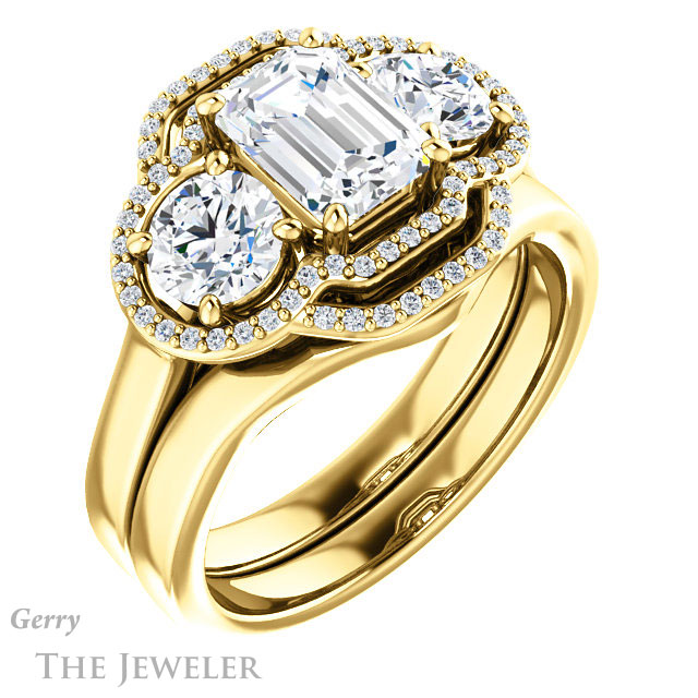 Emerald Cut Forever One Moissanite Engagement Ring #GTJ1021-emerald-fb-y | Gerry The Jeweler Emerald Cut Forever Brilliant Moissanite Engagement Ring #GTJ1021-emerald-fb-y