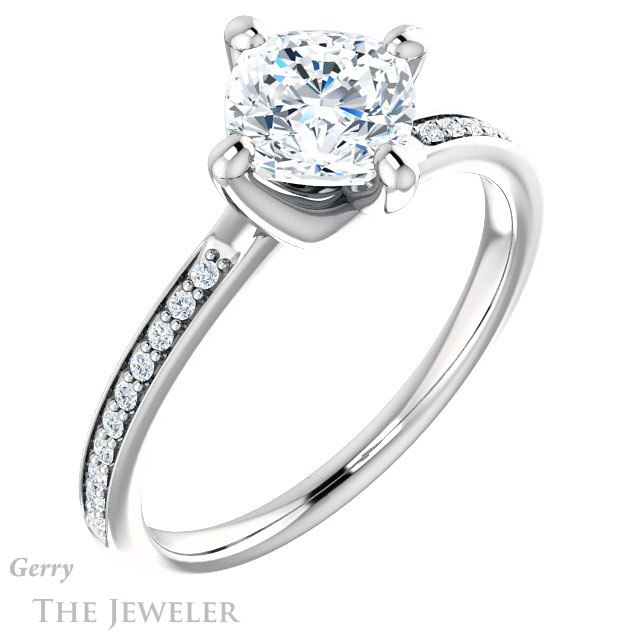 Cushion Cut Forever One Moissanite Engagement Ring #GTJ1022-cushion-fo-w 4 Cushion Cut Forever One Moissanite Engagement Ring #GTJ1022-cushion-fo-w