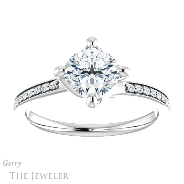 Cushion Cut Forever One Moissanite Engagement Ring #GTJ1022-cushion-fo-w 1 Cushion Cut Forever One Moissanite Engagement Ring #GTJ1022-cushion-fo-w