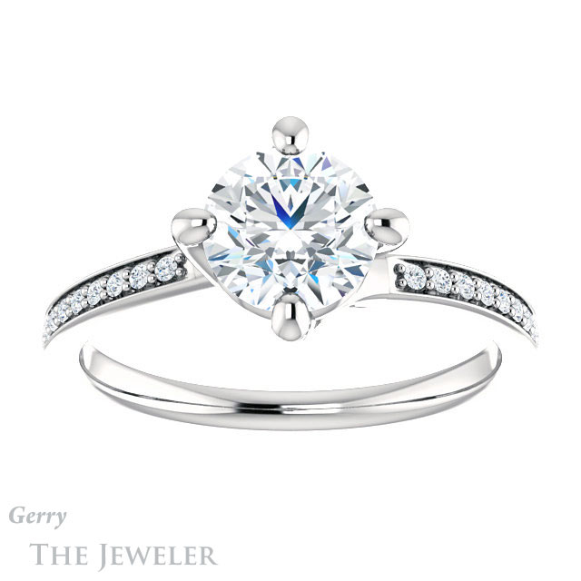 Round Cut Forever One Moissanite Engagement Ring #GTJ1022-round-fo-w