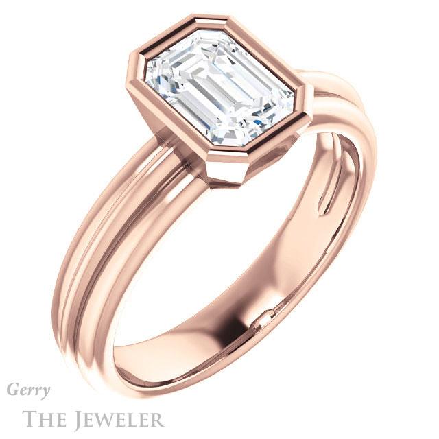 Emerald Cut Forever One Moissanite Engagement Ring #GTJ1023-emerald-fb-r 4 Emerald Cut Forever Brilliant Moissanite Engagement Ring #GTJ1023-emerald-fb-r