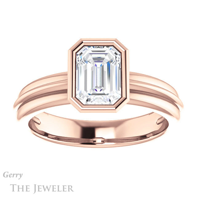 Emerald Cut Forever One Moissanite Engagement Ring #GTJ1023-emerald-fb-r 1 Emerald Cut Forever Brilliant Moissanite Engagement Ring #GTJ1023-emerald-fb-r