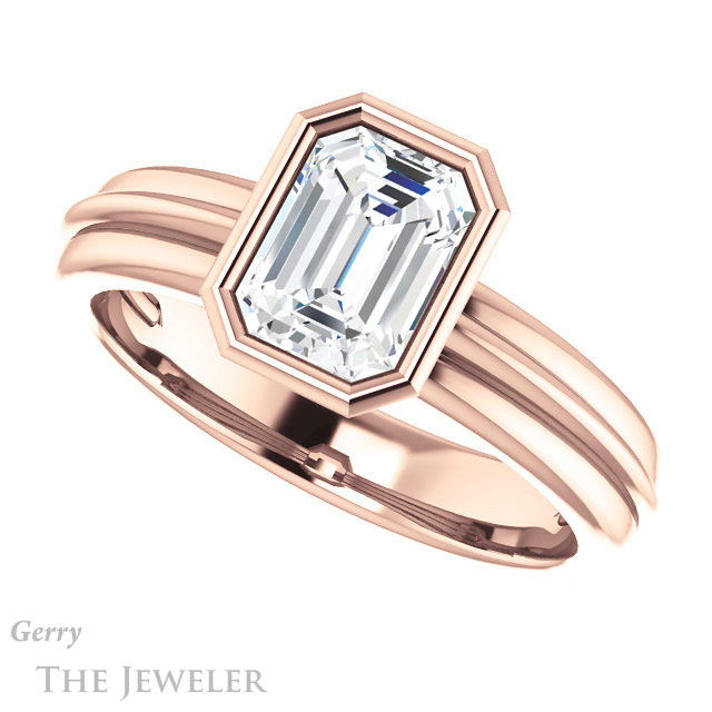 Emerald Cut Forever One Moissanite Engagement Ring #GTJ1023-emerald-fb-r 5 Emerald Cut Forever Brilliant Moissanite Engagement Ring #GTJ1023-emerald-fb-r
