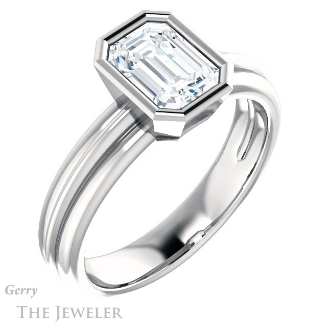Emerald Cut Forever Brilliant Moissanite Engagement Ring #GTJ1023-emerald-fb-w