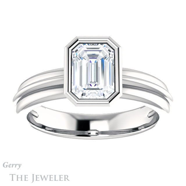 Emerald Cut Forever Brilliant Moissanite Engagement Ring #GTJ1023-emerald-fb-w