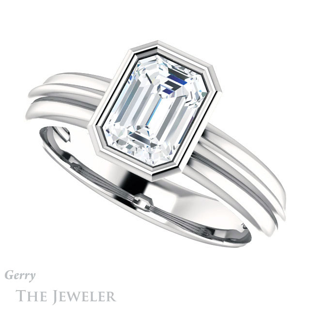 Emerald Cut Forever Brilliant Moissanite Engagement Ring #GTJ1023-emerald-fb-w