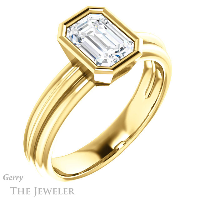 Emerald Cut Forever One Moissanite Engagement Ring #GTJ1023-emerald-fb-y 4 Emerald Cut Forever Brilliant Moissanite Engagement Ring #GTJ1023-emerald-fb-y