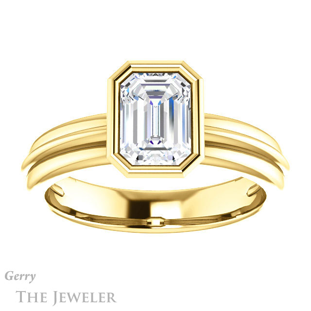 Emerald Cut Forever One Moissanite Engagement Ring #GTJ1023-emerald-fb-y 1 Emerald Cut Forever Brilliant Moissanite Engagement Ring #GTJ1023-emerald-fb-y