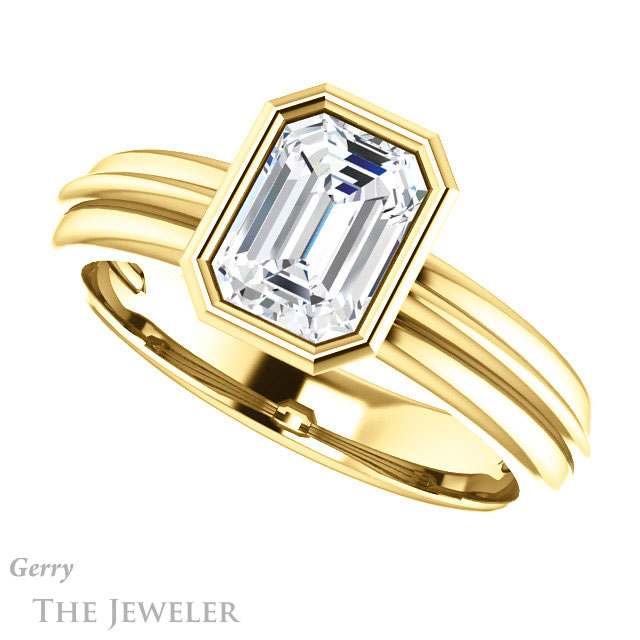 Emerald Cut Forever One Moissanite Engagement Ring #GTJ1023-emerald-fb-y 5 Emerald Cut Forever Brilliant Moissanite Engagement Ring #GTJ1023-emerald-fb-y