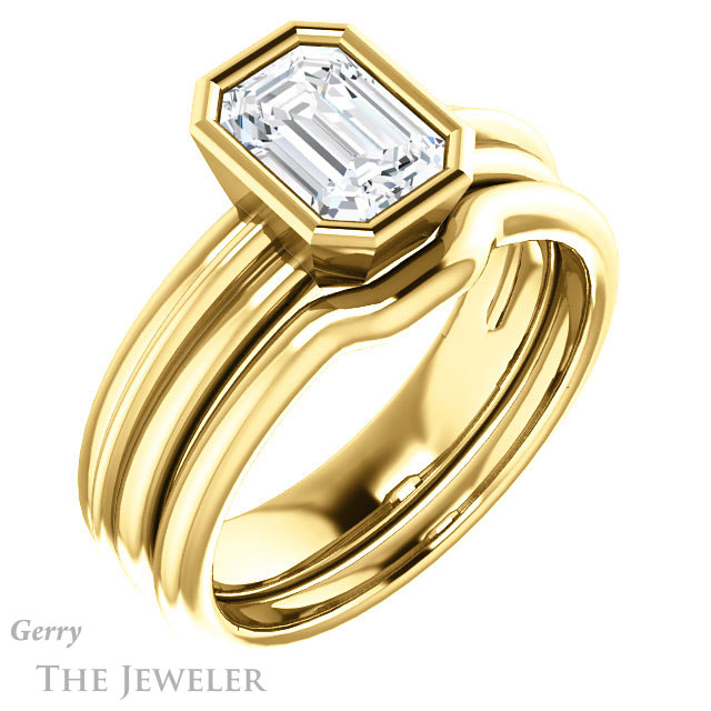 Emerald Cut Forever One Moissanite Engagement Ring #GTJ1023-emerald-fb-y 6 Emerald Cut Forever Brilliant Moissanite Engagement Ring #GTJ1023-emerald-fb-y